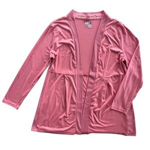 MUK LUKS Womens Med Pink Peach Cloud Knit Ribbed Open Front Long Sleeve Cardigan